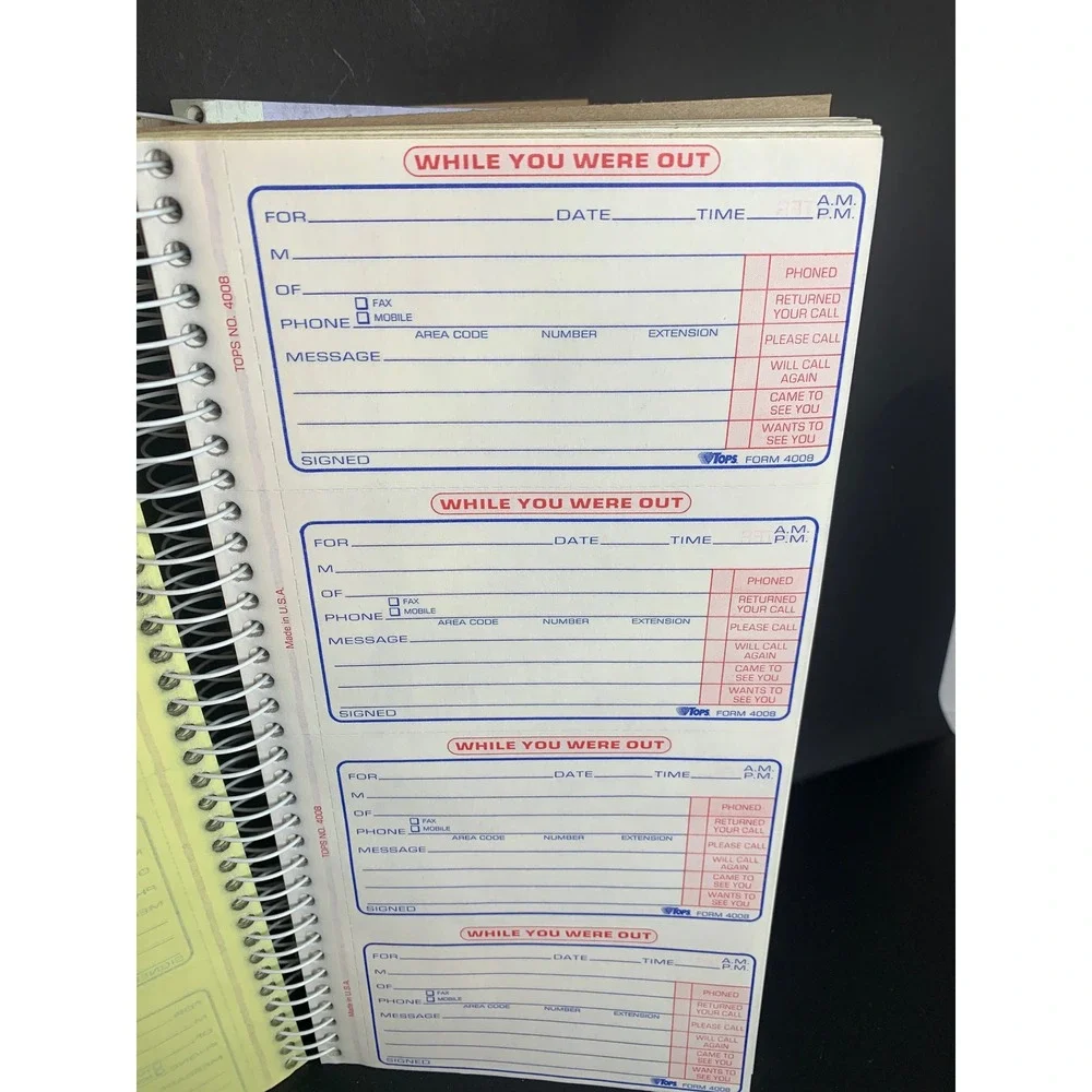 Vintage 2 TOPS 4008 Phone Message Book 600 Duplicate Sets Carbonless Spiral 90s
